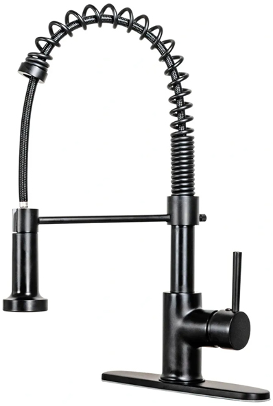 Matte Black Spring-Style Pull-Down Kitchen Faucet